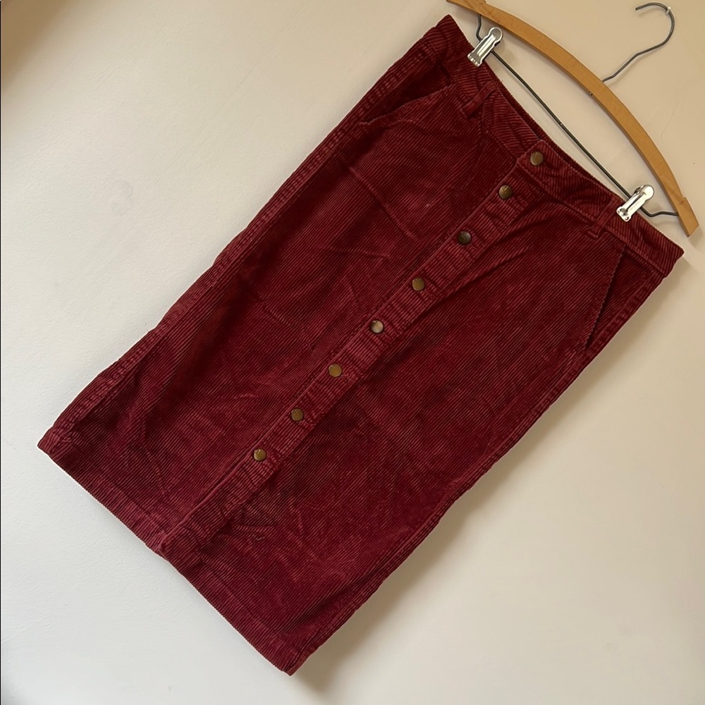 Burgundy Red Corduroy Button-Front Skirt